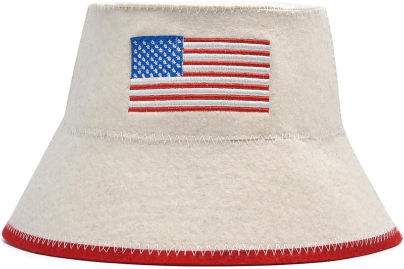 Halsa Sauna Hat, Natural Wool Sauna Cap for Men and Women, USA Flag, Eco-Friendly Insulating Headgear for Spa, Steam Room, Banya, Bathhouse - Comfortable, Breathable, Handmade - One Size Fits All - Image 1
